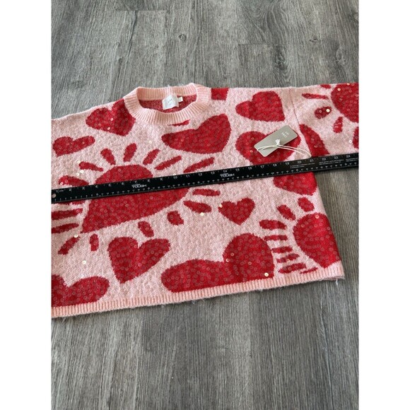 Luna Ivy  Sweater Pink Red Heart Sequin Long Sleeve Crew Neck Size XS NWT - Picture 4 of 8